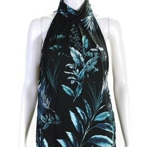 RtA Floral Sleeveless Yvette Top Tropical Blue High Neck Women's Size ~ XS